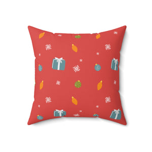 Meraki Paper - Polyester Square Holiday Pillowcase - Presents & Ornaments - 18x18 - Front View