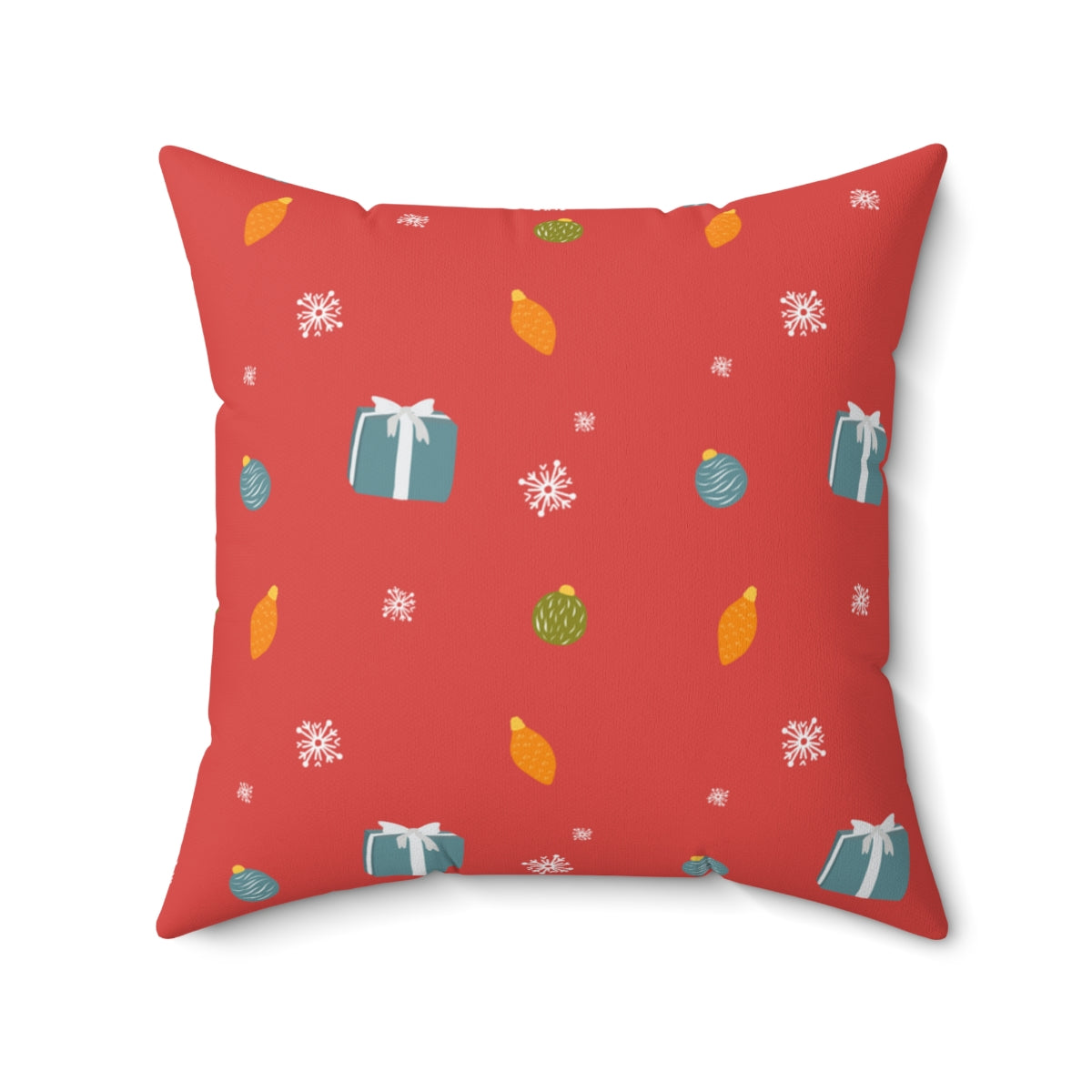 Meraki Paper - Polyester Square Holiday Pillowcase - Presents &amp; Ornaments - 20x20 - Front View