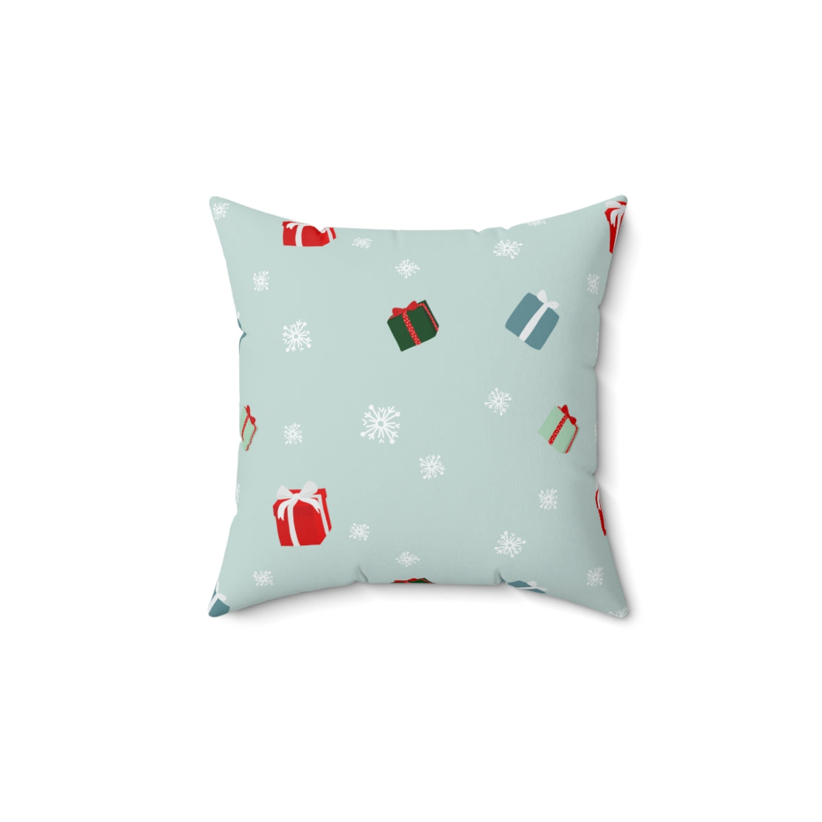 Meraki Paper - Polyester Square Holiday Pillowcase - Presents &amp; Snowflakes - 14x14 - Back View