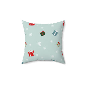 Meraki Paper - Polyester Square Holiday Pillowcase - Presents & Snowflakes - 14x14 - Back View