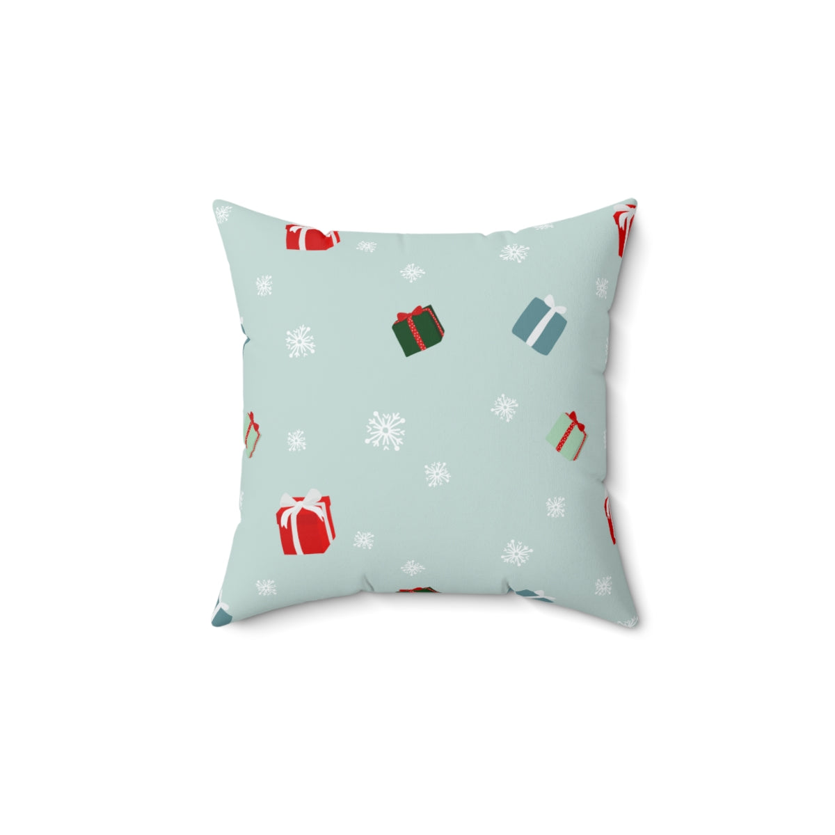 Meraki Paper - Polyester Square Holiday Pillowcase - Presents &amp; Snowflakes - 14x14 - Front View