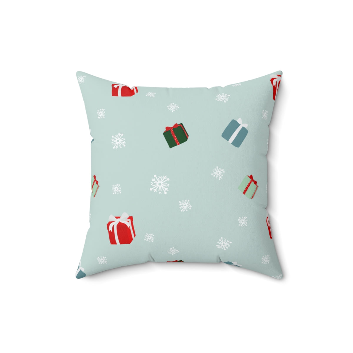 Meraki Paper - Polyester Square Holiday Pillowcase - Presents &amp; Snowflakes - 16x16 - Back View