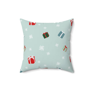 Meraki Paper - Polyester Square Holiday Pillowcase - Presents & Snowflakes - 16x16 - Back View