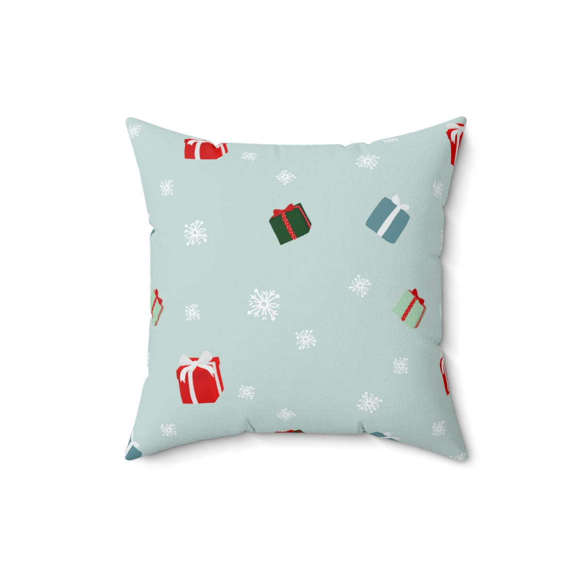 Meraki Paper - Polyester Square Holiday Pillowcase - Presents &amp; Snowflakes - 16x16 - Front View