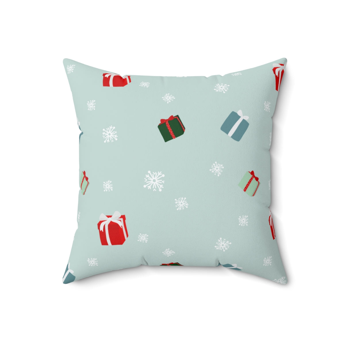 Meraki Paper - Polyester Square Holiday Pillowcase - Presents &amp; Snowflakes - 18x18 - Front View