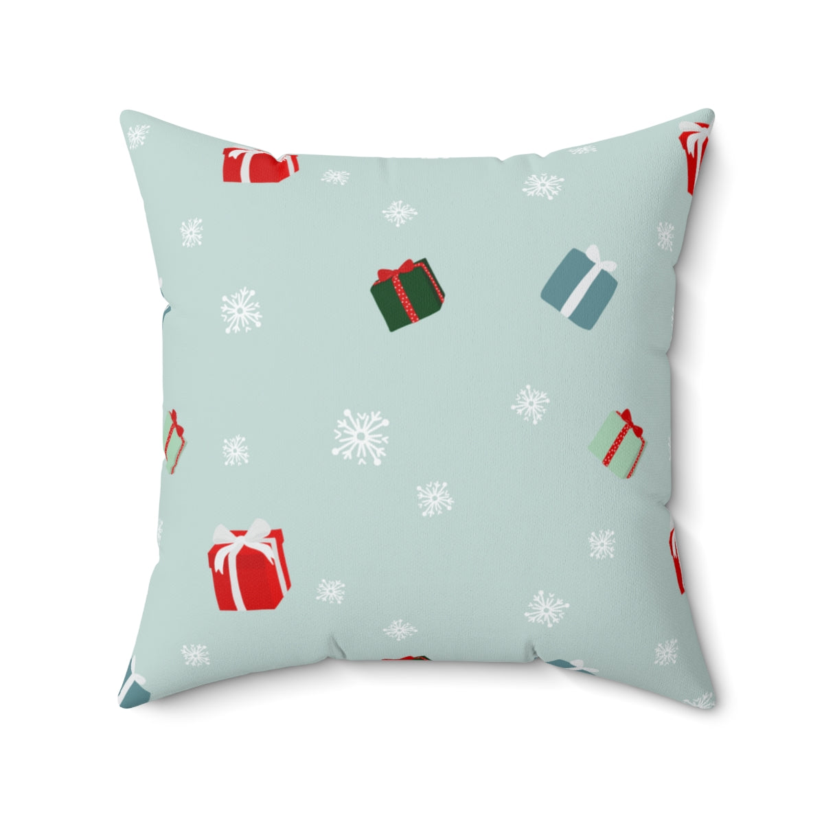 Meraki Paper - Polyester Square Holiday Pillowcase - Presents &amp; Snowflakes - 20x20 - Front View