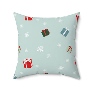 Meraki Paper - Polyester Square Holiday Pillowcase - Presents & Snowflakes - 20x20 - Front View