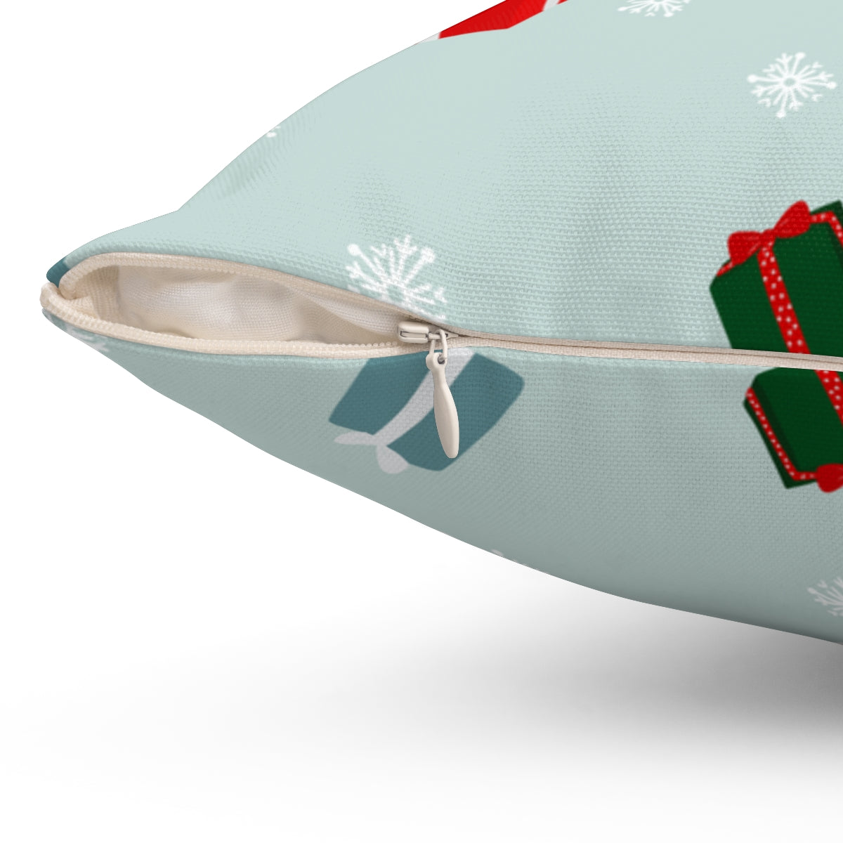 Meraki Paper - Polyester Square Holiday Pillowcase - Presents &amp; Snowflakes - Zipper