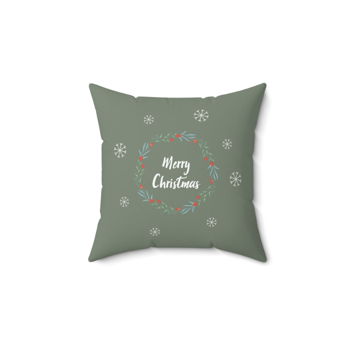 Meraki Paper - Polyester Square Holiday Pillowcase - Wreath &amp; Snowflakes - 14x14 - Front View