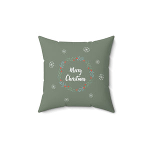 Meraki Paper - Polyester Square Holiday Pillowcase - Wreath & Snowflakes - 14x14 - Front View