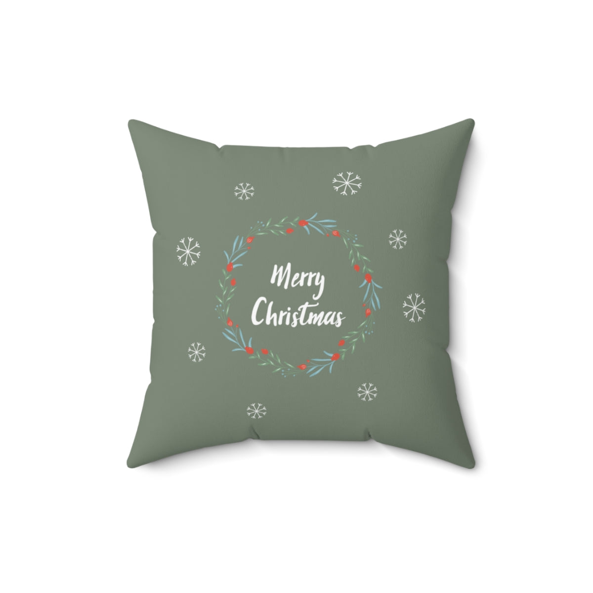 Meraki Paper - Polyester Square Holiday Pillowcase - Wreath &amp; Snowflakes - 16x16 - Front View
