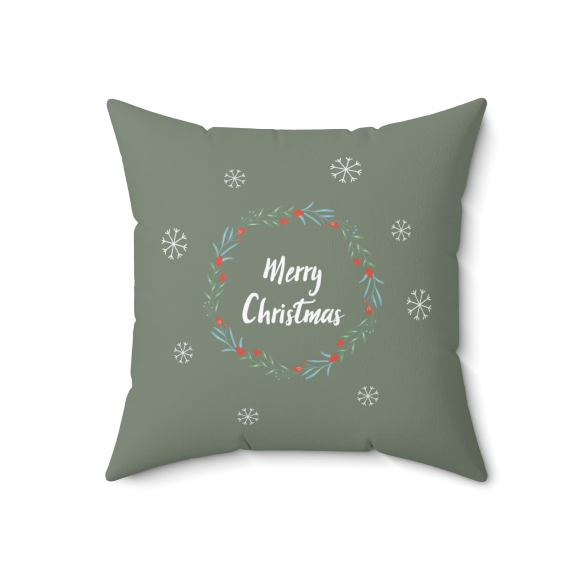 Meraki Paper - Polyester Square Holiday Pillowcase - Wreath &amp; Snowflakes - 18x18 - Back View