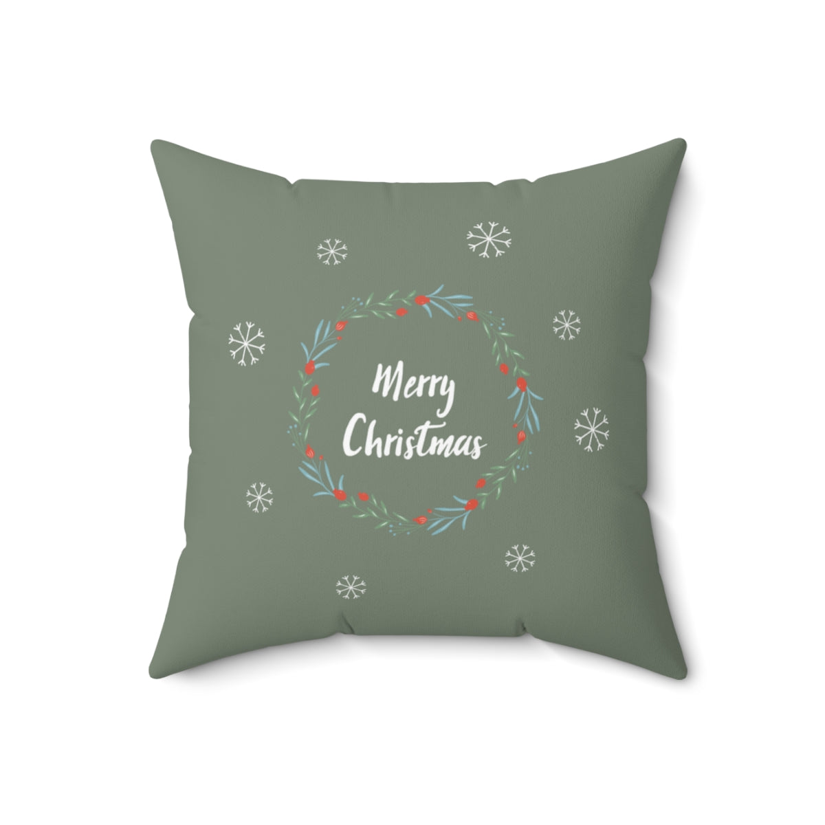 Meraki Paper - Polyester Square Holiday Pillowcase - Wreath &amp; Snowflakes - 18x18 - Front View