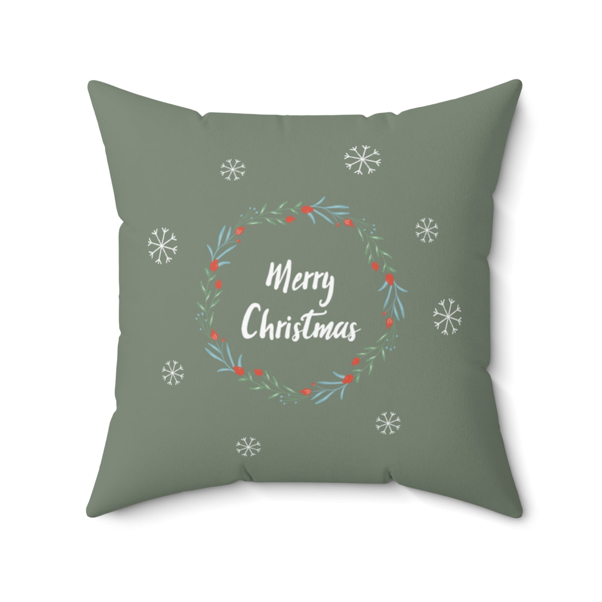 Meraki Paper - Polyester Square Holiday Pillowcase - Wreath &amp; Snowflakes - 20x20 - Back View