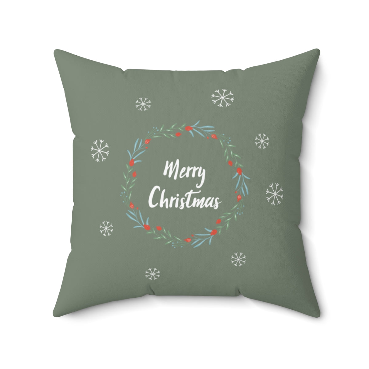 Meraki Paper - Polyester Square Holiday Pillowcase - Wreath &amp; Snowflakes - 20x20 - Front View