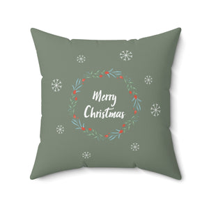 Meraki Paper - Polyester Square Holiday Pillowcase - Wreath & Snowflakes - 20x20 - Front View