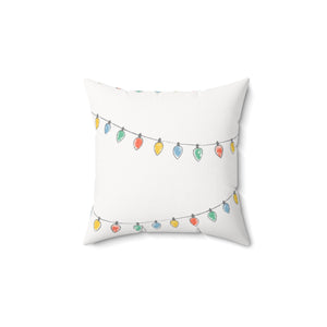 Meraki Paper - Polyester Square Holiday White Pillowcase - Christmas Lights - 14x14 - Back View