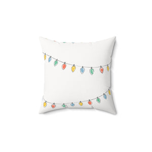 Meraki Paper - Polyester Square Holiday White Pillowcase - Christmas Lights - 14x14 - Front View