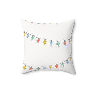 Meraki Paper - Polyester Square Holiday White Pillowcase - Christmas Lights - 16x16 - Front View