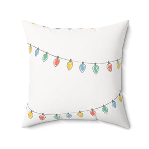 Meraki Paper - Polyester Square Holiday White Pillowcase - Christmas Lights - 20x20 - Front View