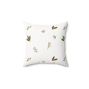 Meraki Paper - Polyester Square Holiday White Pillowcase - Holly - 14x14 - Front View