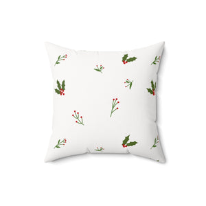 Meraki Paper - Polyester Square Holiday White Pillowcase - Holly - 16x16 - Front View