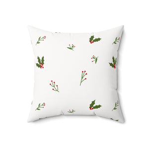 Meraki Paper - Polyester Square Holiday White Pillowcase - Holly - 18x18 - Back View
