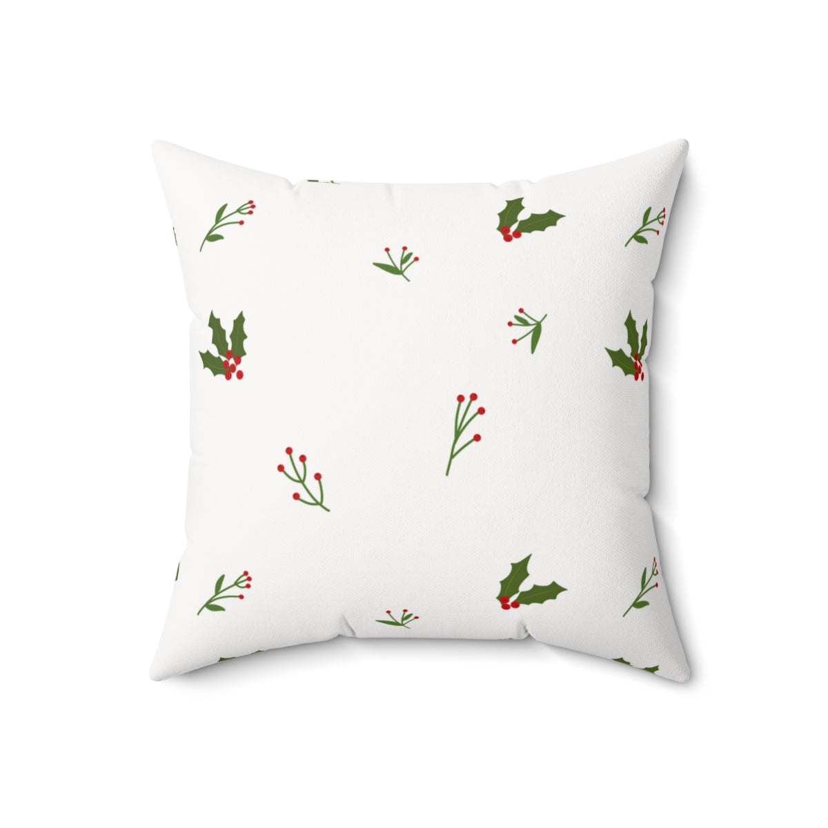 Meraki Paper - Polyester Square Holiday White Pillowcase - Holly - 18x18 - Front View