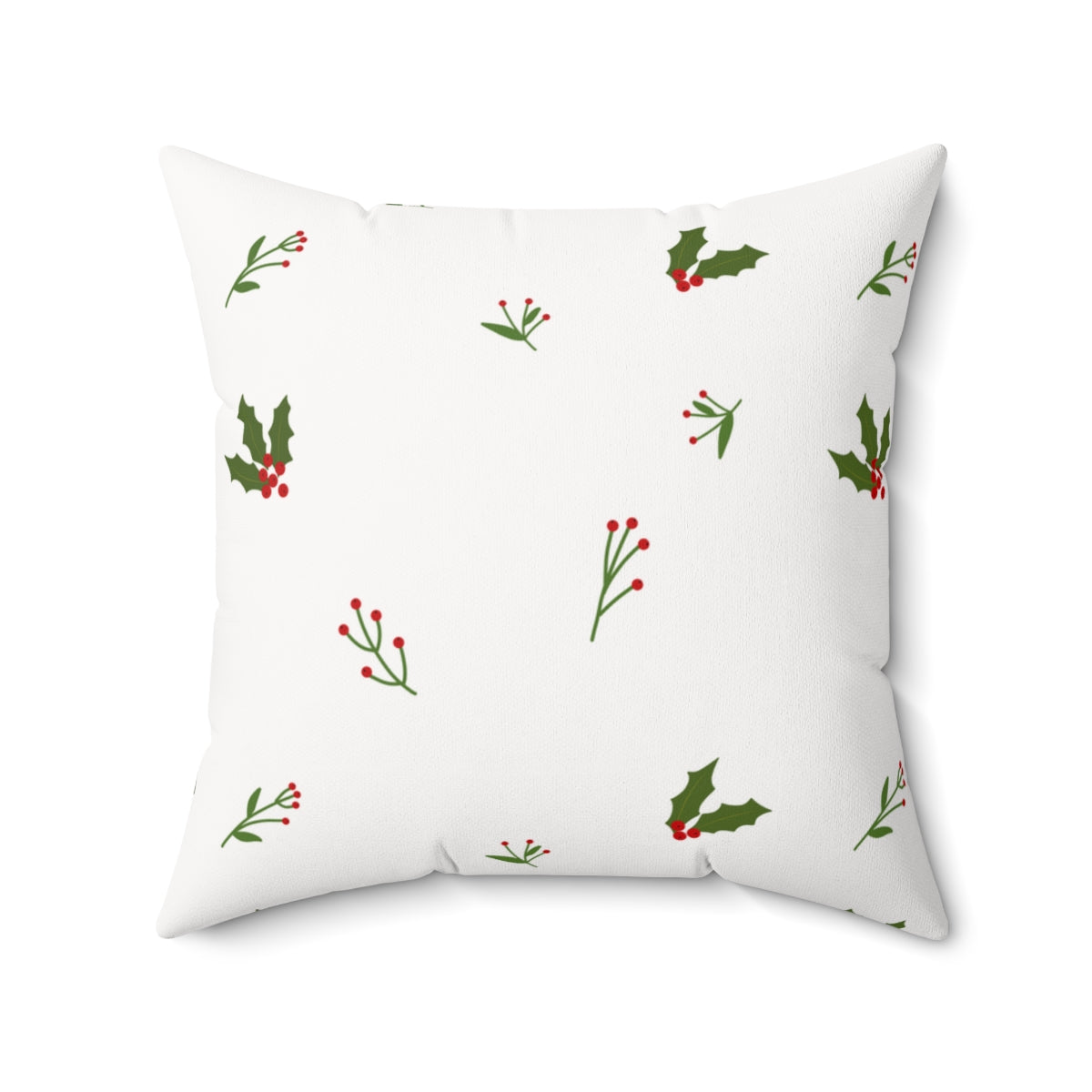 Meraki Paper - Polyester Square Holiday White Pillowcase - Holly - 20x20 - Back View