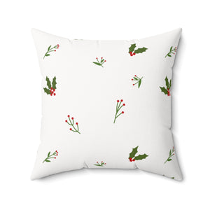 Meraki Paper - Polyester Square Holiday White Pillowcase - Holly - 20x20 - Front View