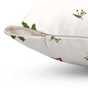 Meraki Paper - Polyester Square Holiday White Pillowcase - Holly - 14x14 - Zipper
