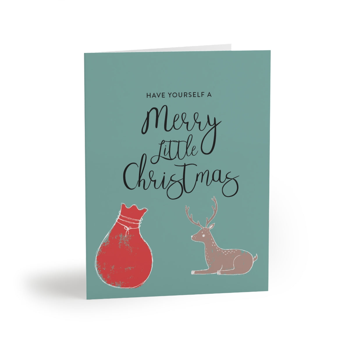 Meraki Paper - Teal Holiday Greeting Cards - Merry Little Christmas - Front View