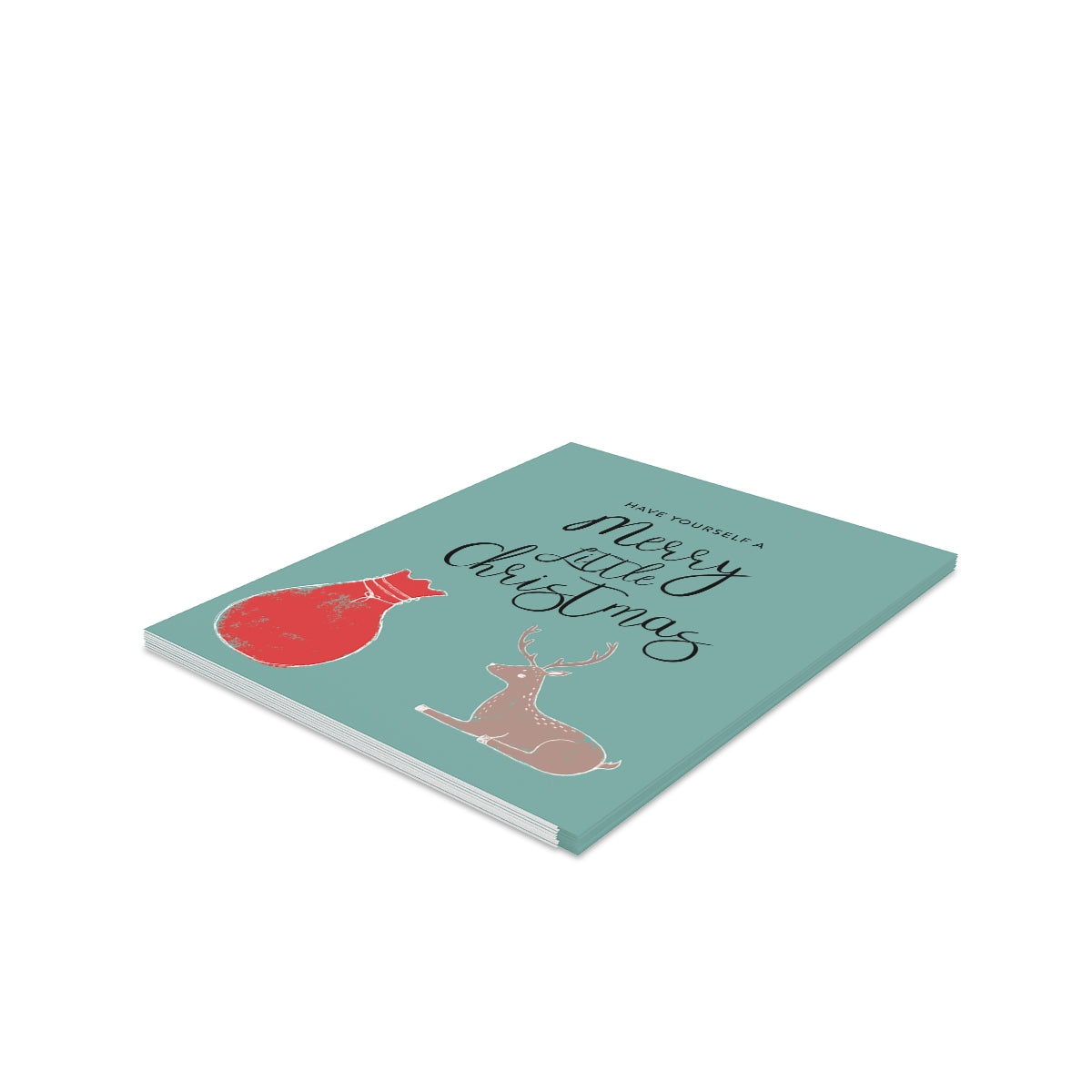 Meraki Paper - Teal Holiday Greeting Cards - Merry Little Christmas - Pack of 8