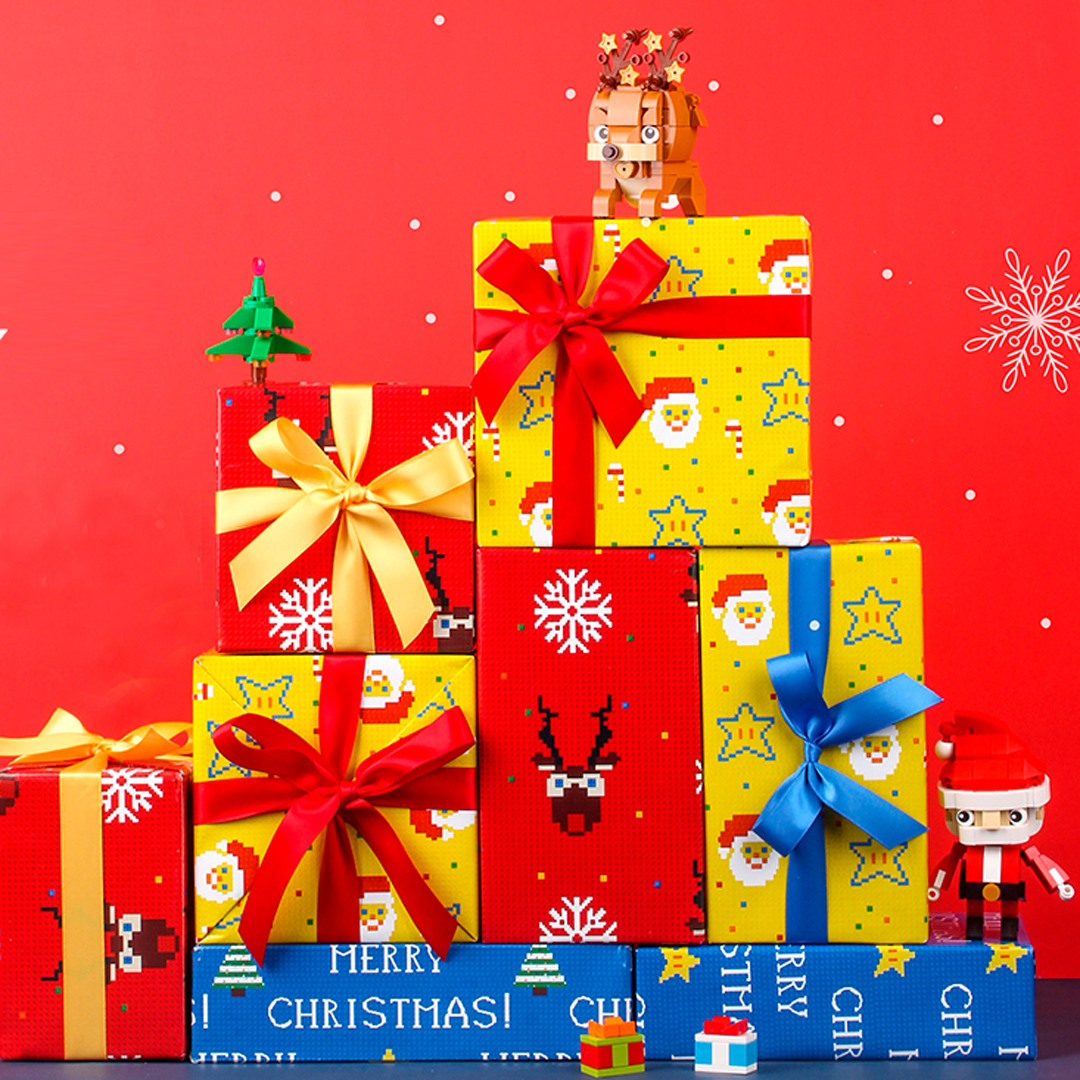 Retro Pixel &quot;Xmas Trees&quot; Wrapping Paper Sheets