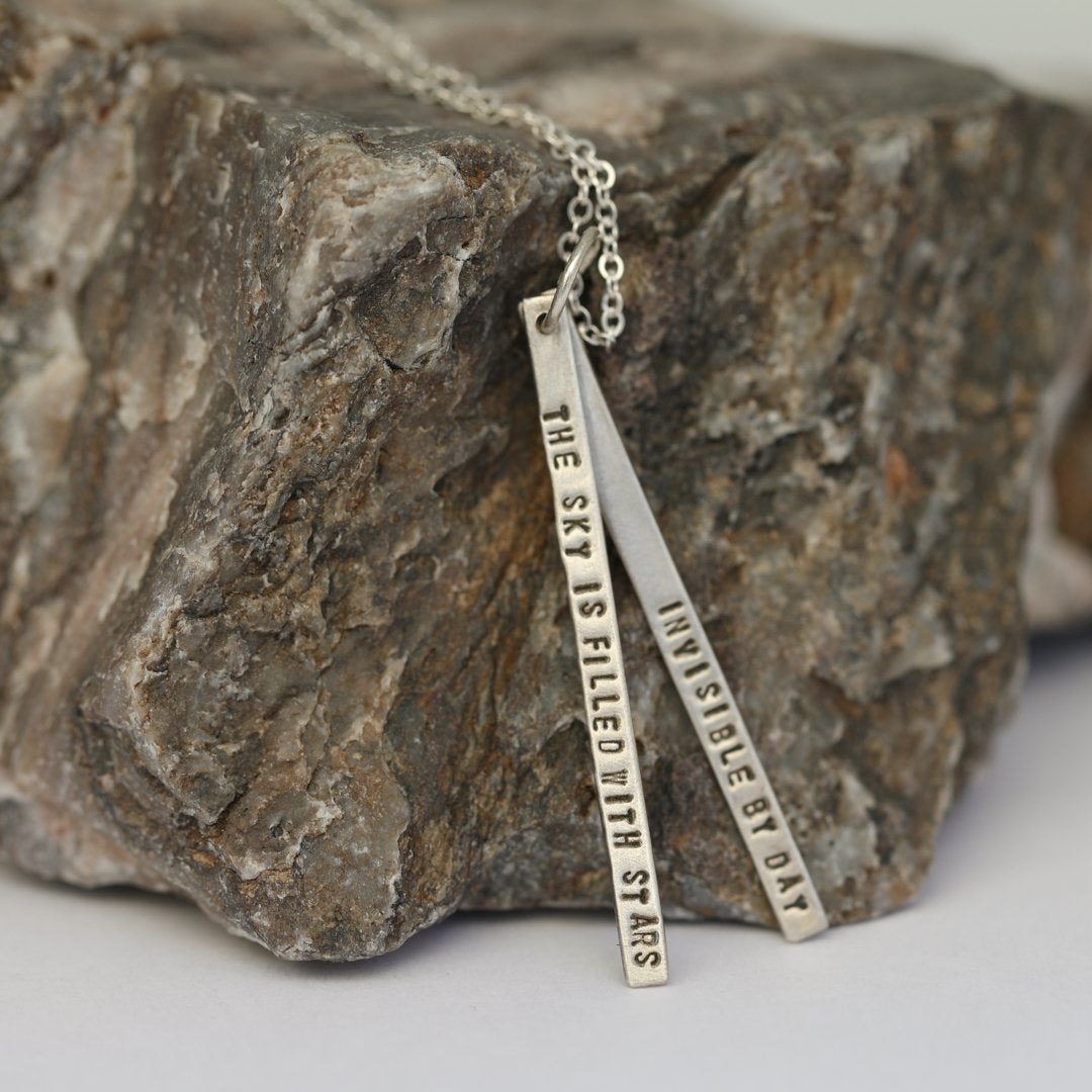 "The sky is filled with stars, invisible by day.” – Henry Wadsworth Longfellow Quote Necklace