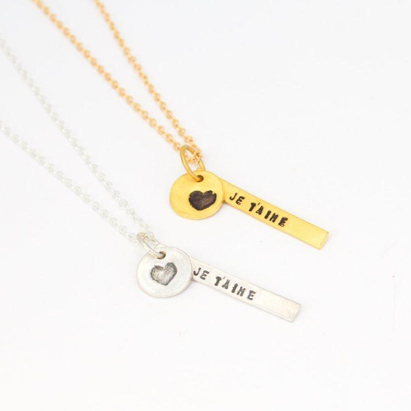 "Je t'aime," French for "I Love You" Necklace