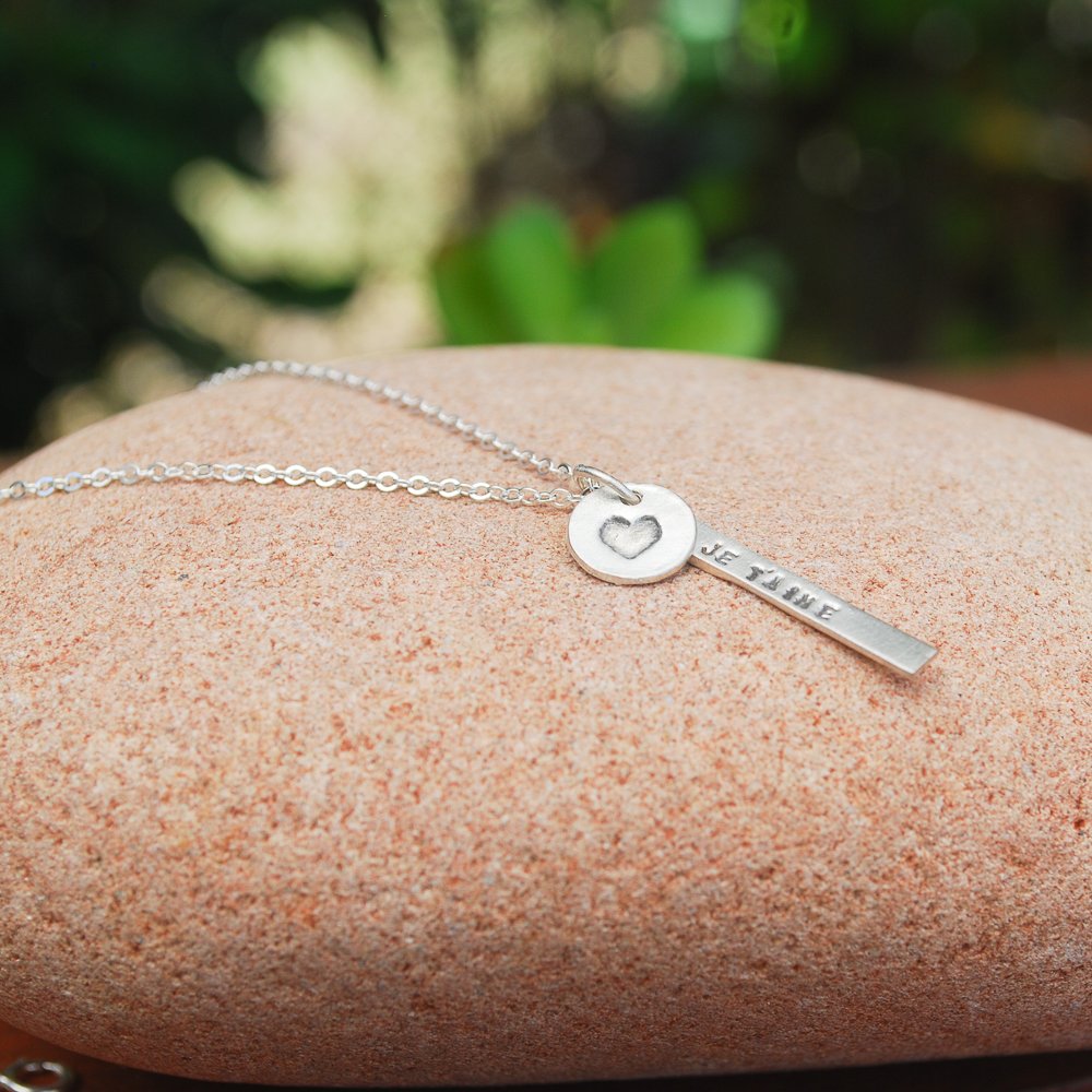 "Je t'aime," French for "I Love You" Necklace