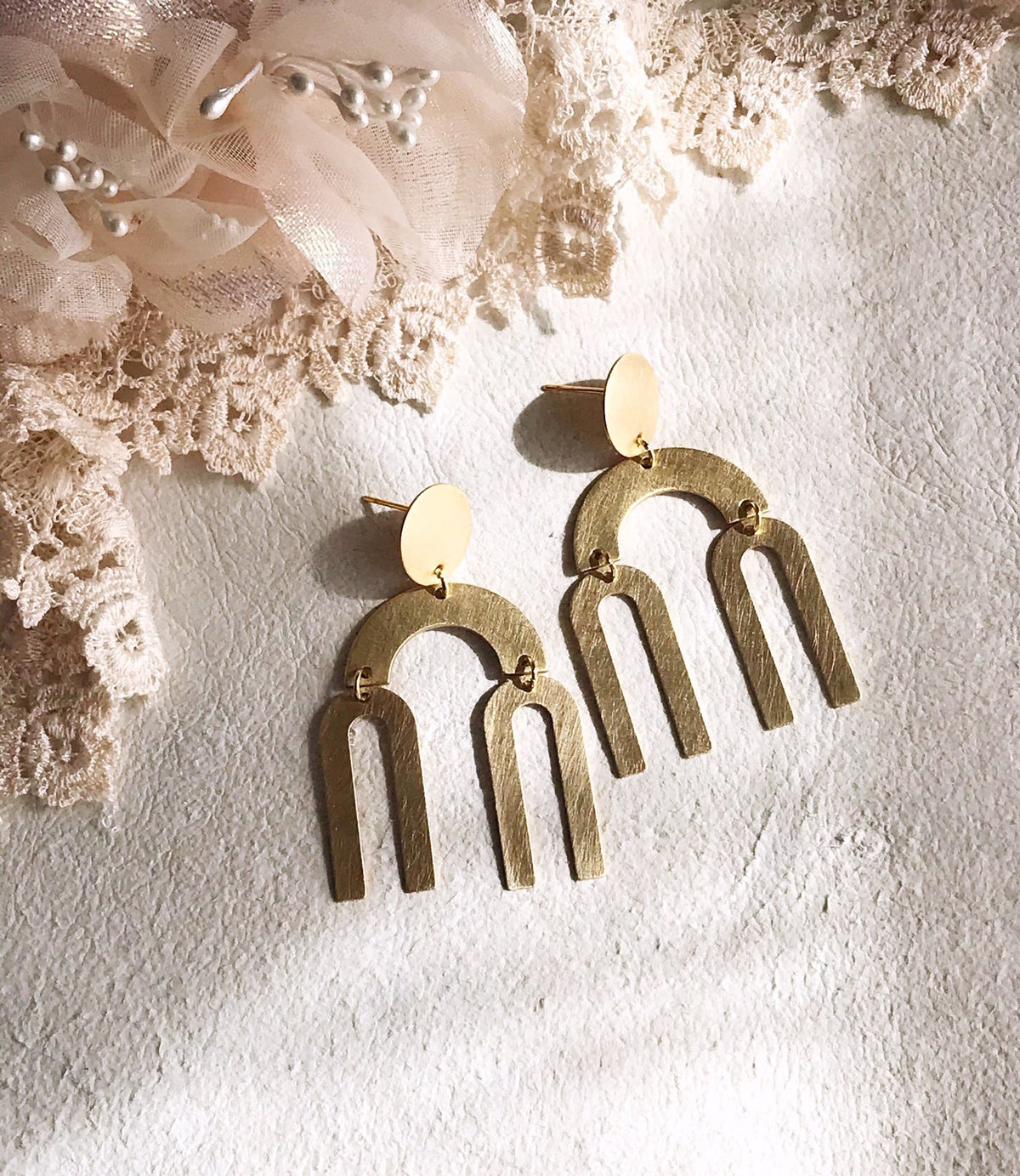 Double Rainbow Earrings - Brushed Brass
