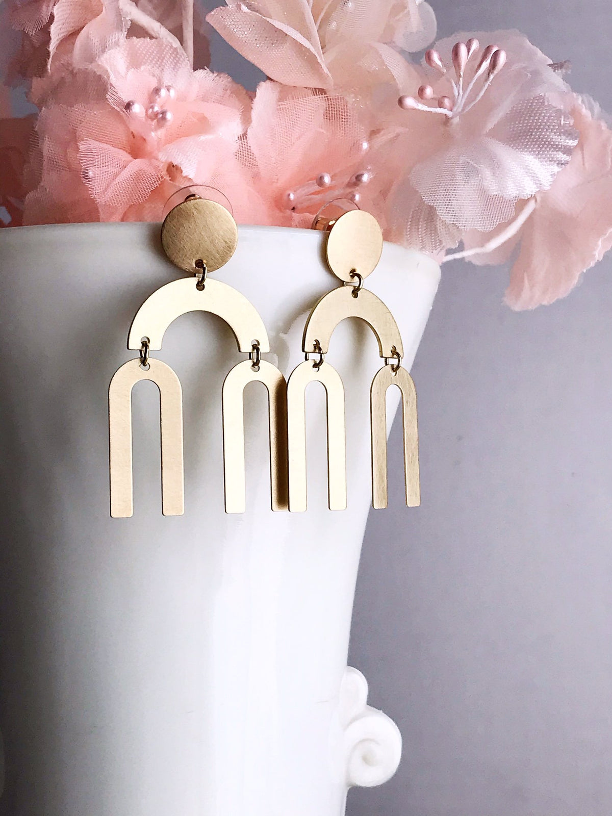 Double Rainbow Earrings - Brushed Brass