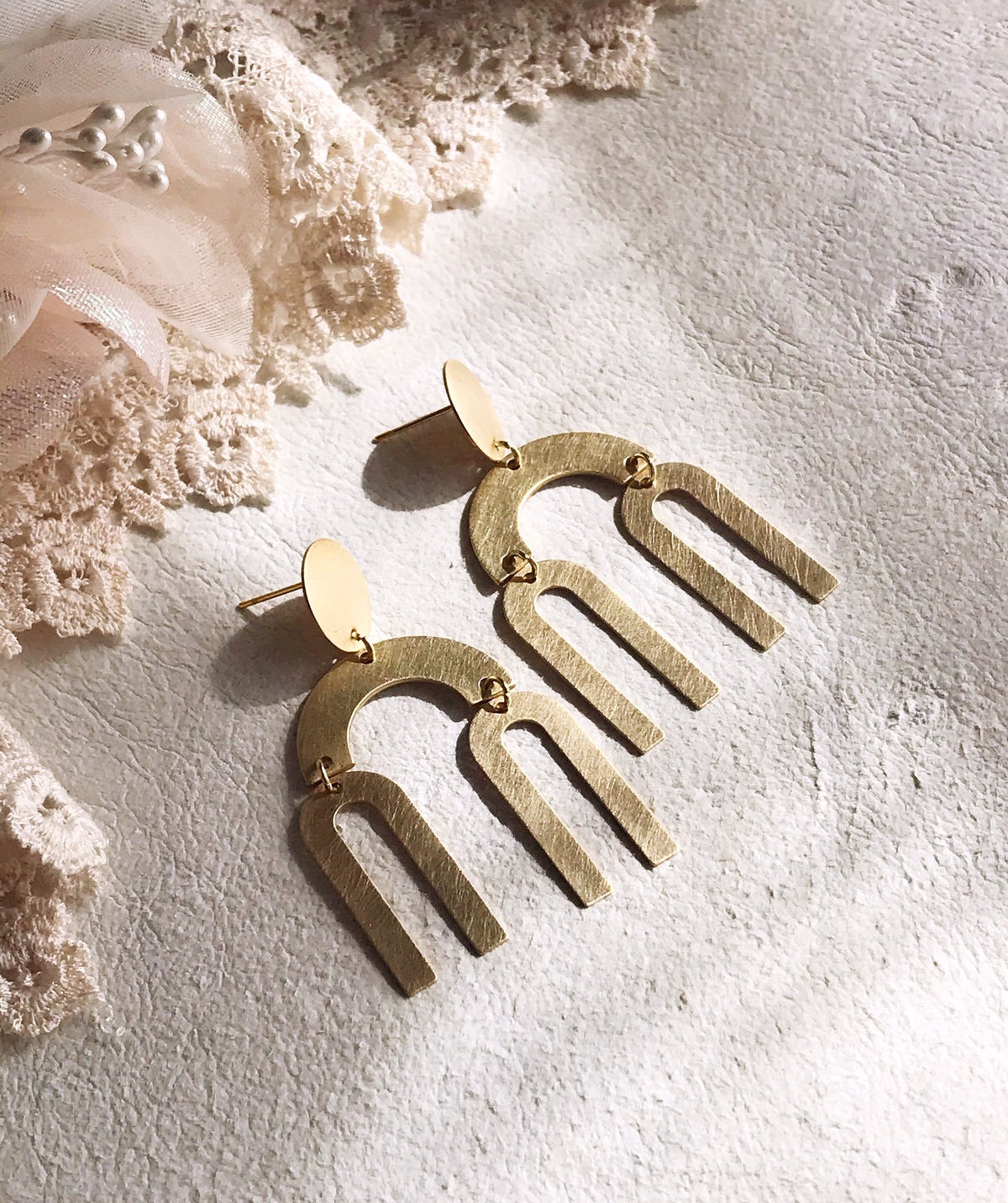 Double Rainbow Earrings - Brushed Brass