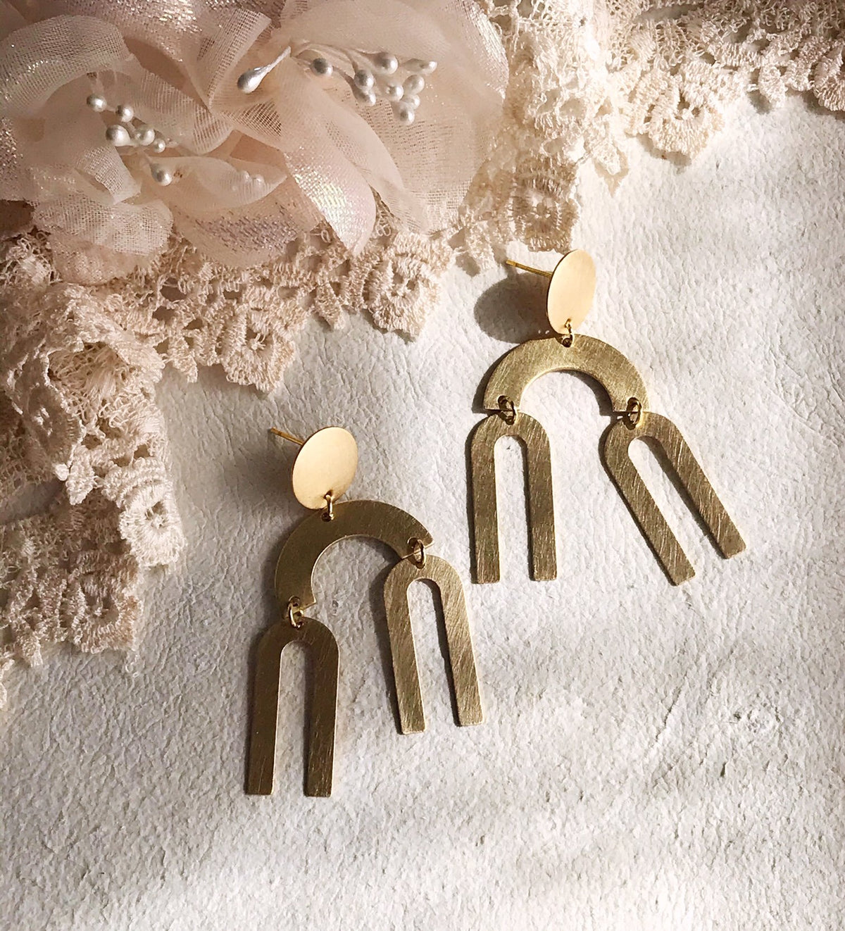 Double Rainbow Earrings - Brushed Brass