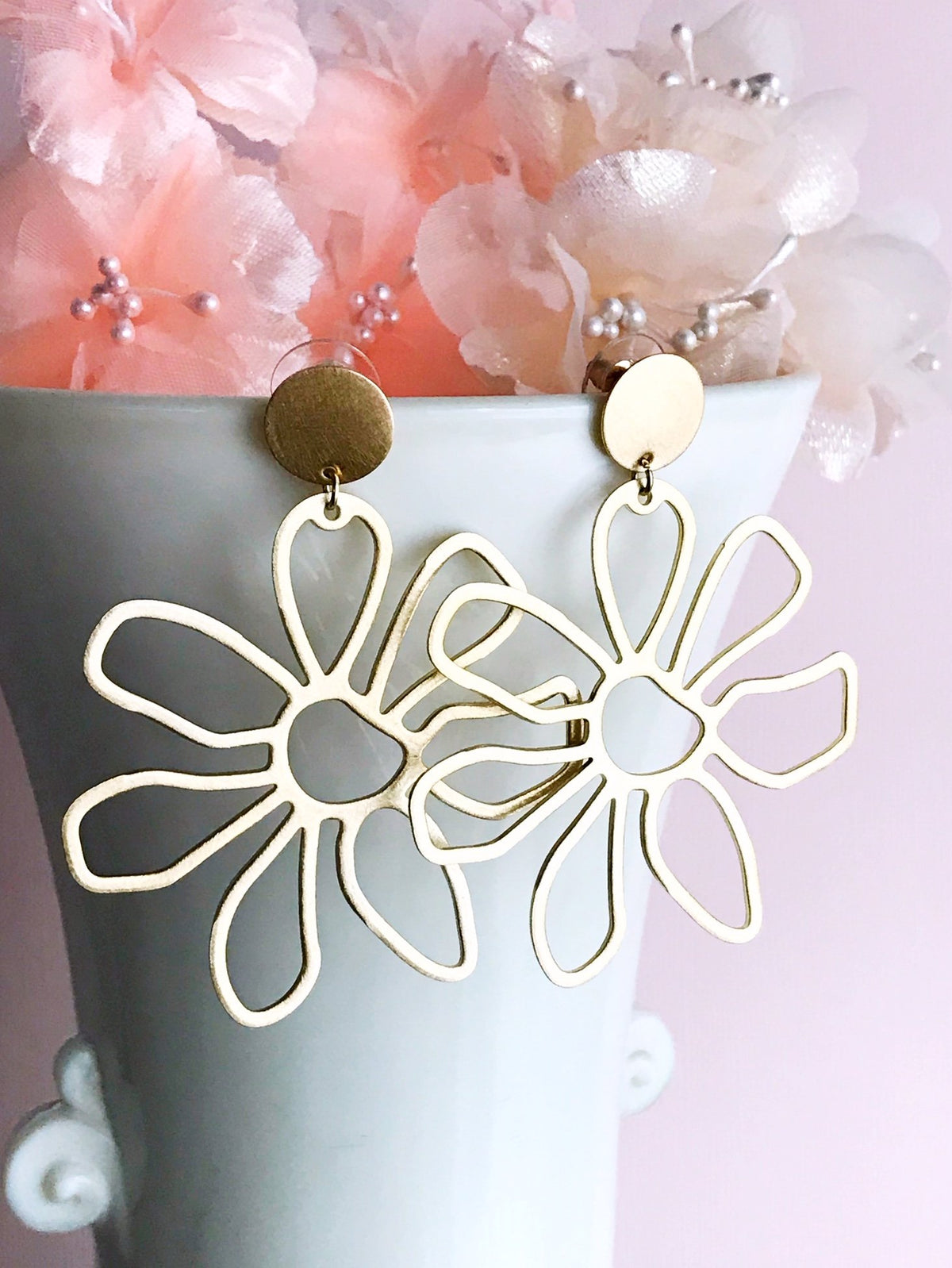 Flower Power Earrings - Brushed Brass