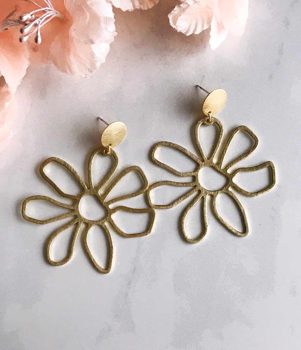 Flower Power Earrings - Brushed Brass