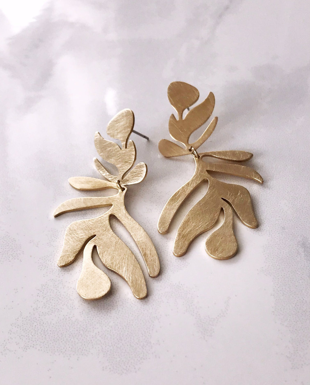 Frond Earrings - Brushed Brass