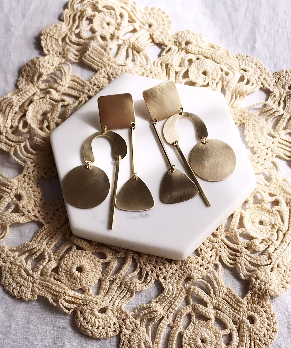 Geometry Lesson Earrings - Brushed Brass