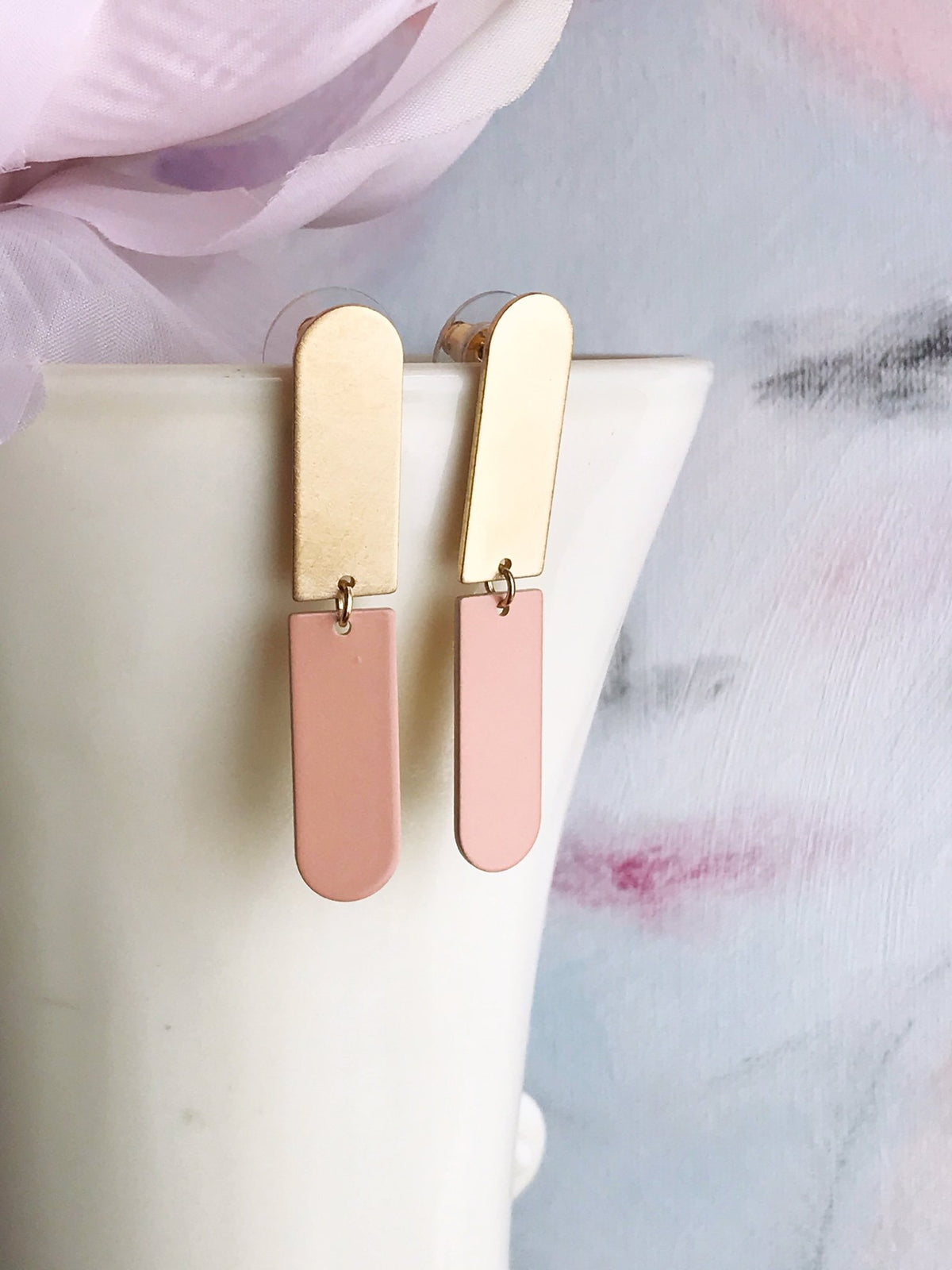 Split Bar Earrings - Blush