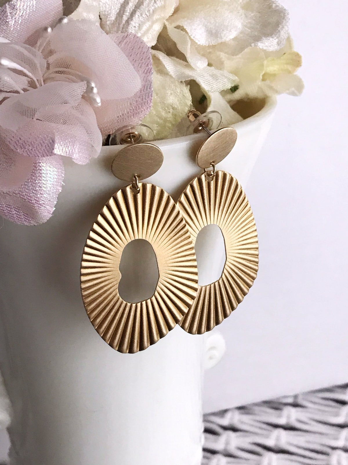 Sun-Ray Hoop Earrings -  Brushed Brass