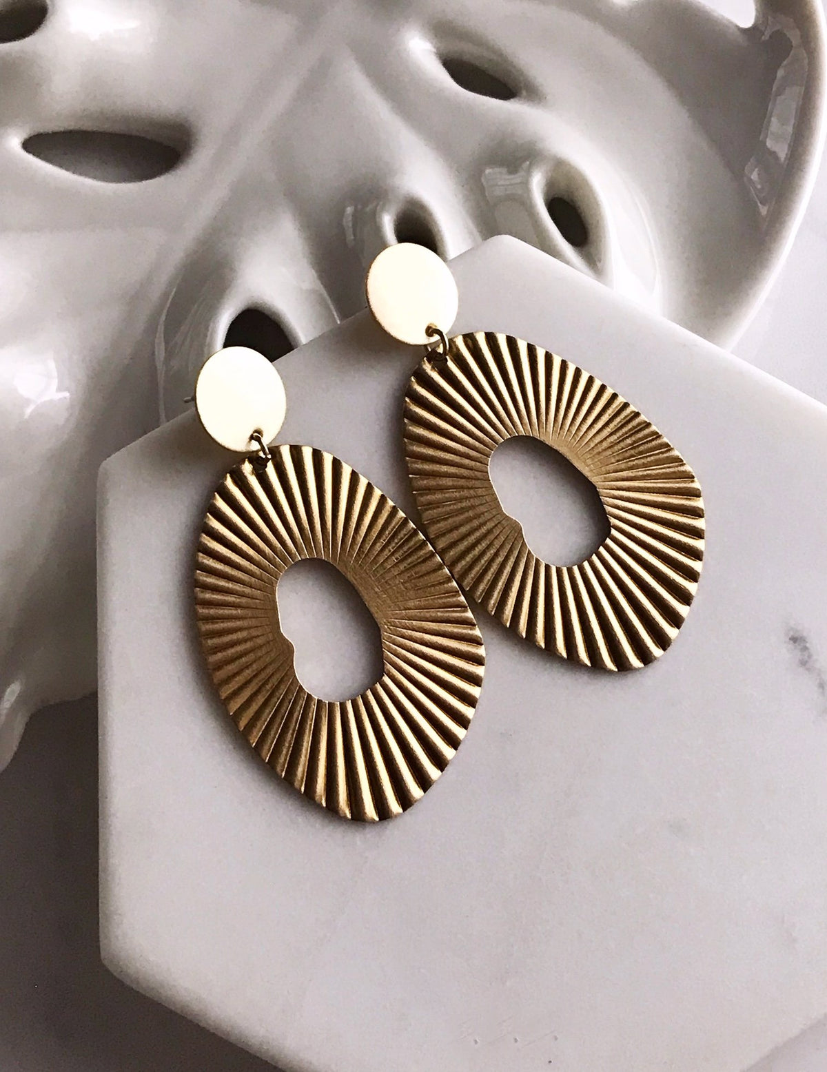 Sun-Ray Hoop Earrings -  Brushed Brass