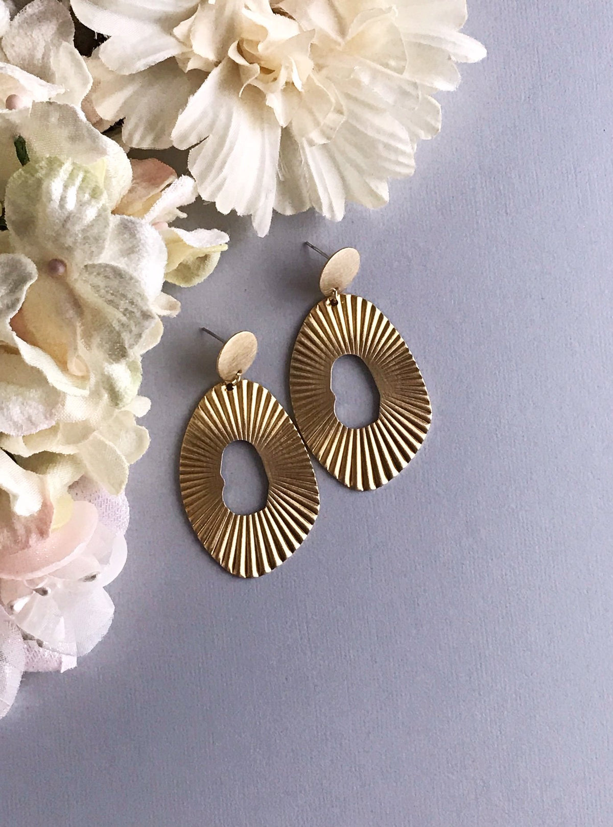 Sun-Ray Hoop Earrings -  Brushed Brass
