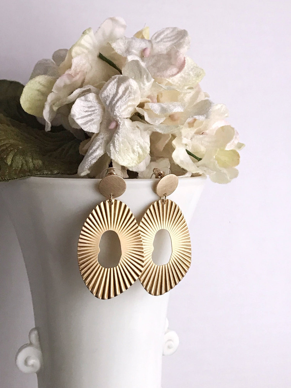 Sun-Ray Hoop Earrings -  Brushed Brass